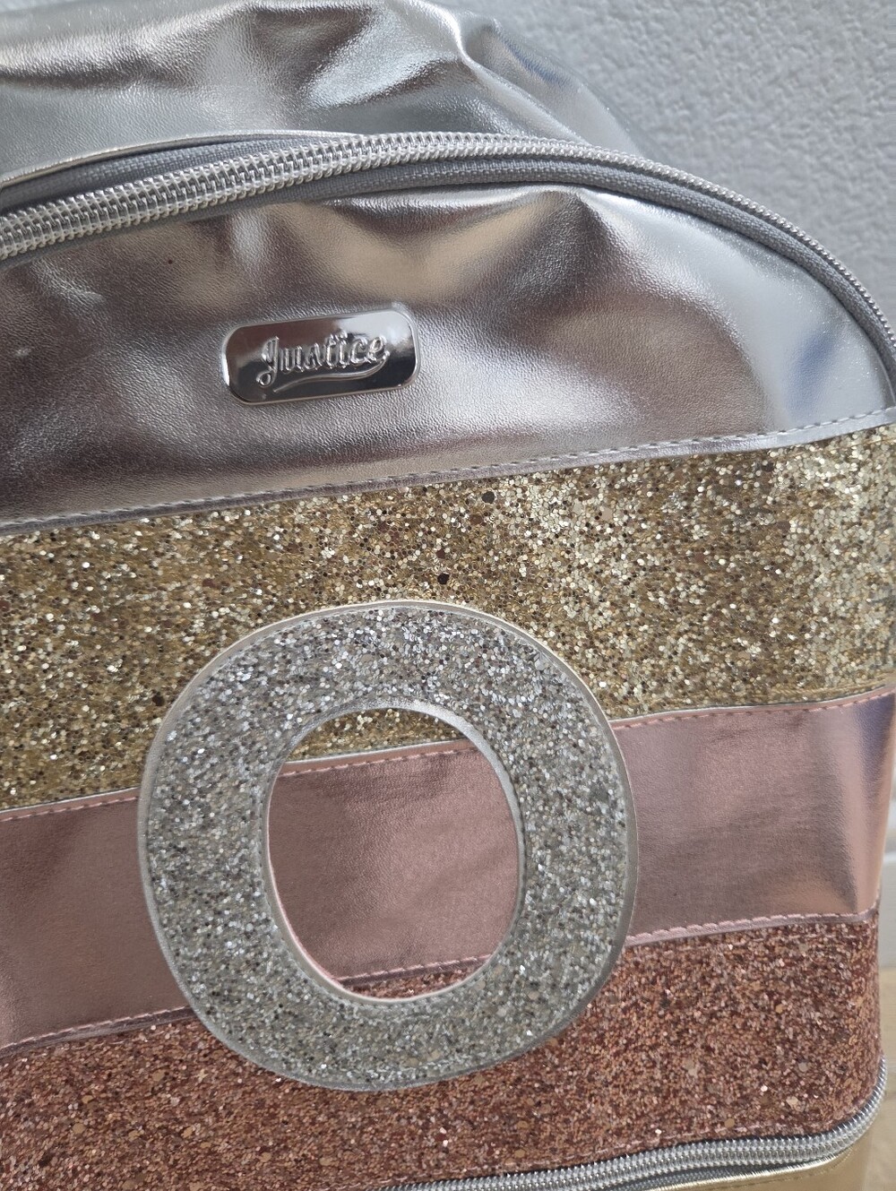 Justice Metallic Glitter Stripe Backpack - Silver, Gold, Rose Gold - Picture 6 of 6